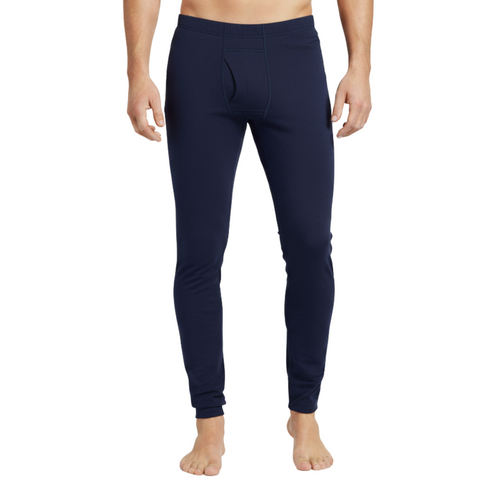 Navy blue men's jogger pants on a white background